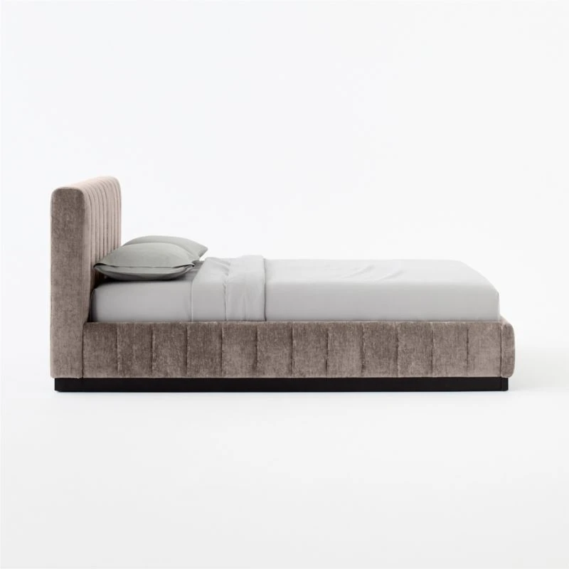 Forte Channeled Grey Velvet Queen Bed - Image 3