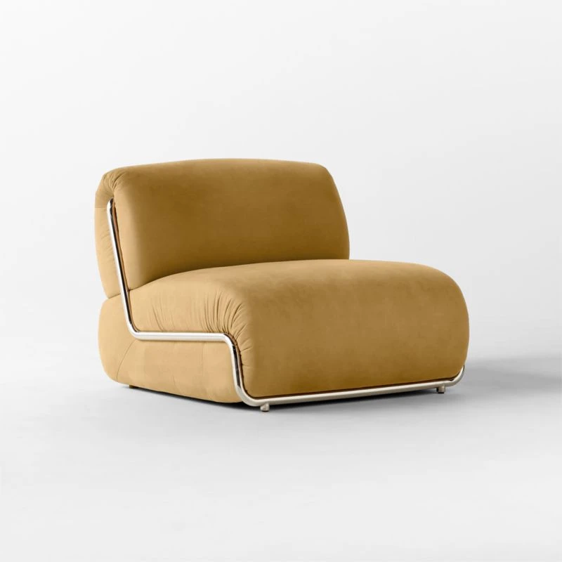 Hada Armless Beige Leather Lounge Chair - Image 3
