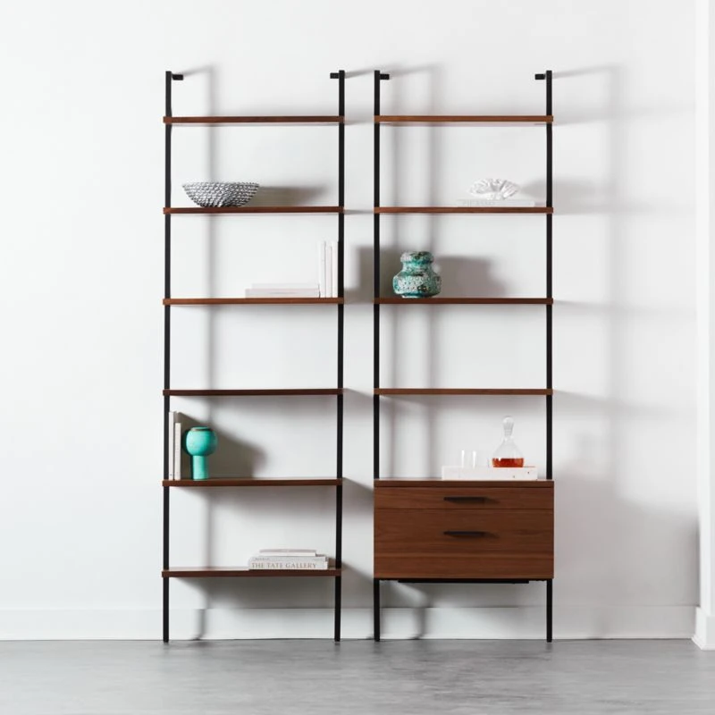 Helix 96" Walnut Bookcase With 2 Drawers - Image 3