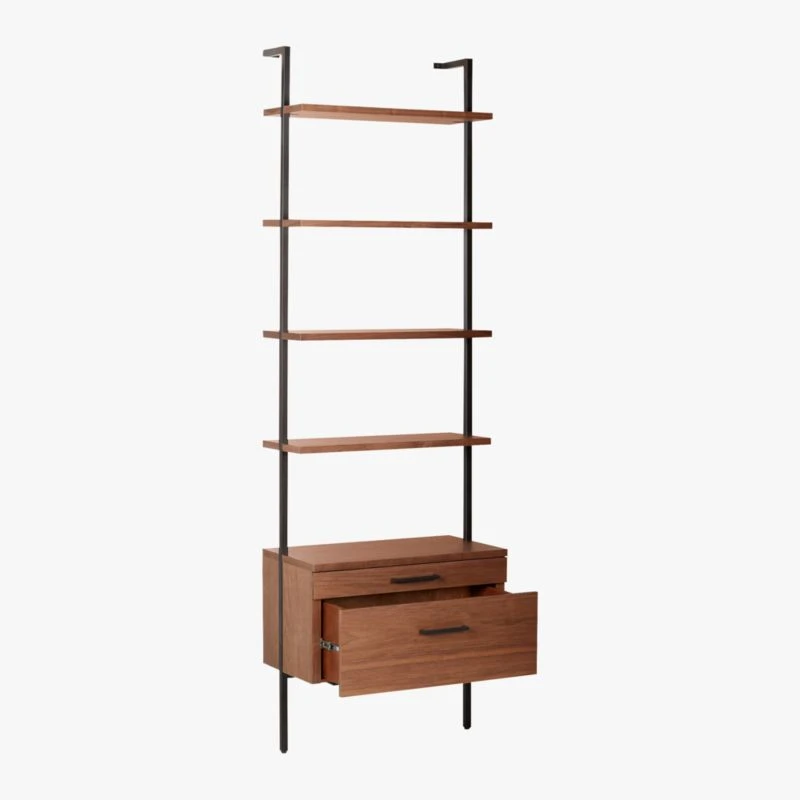 Helix 96" Walnut Bookcase With 2 Drawers - Image 6