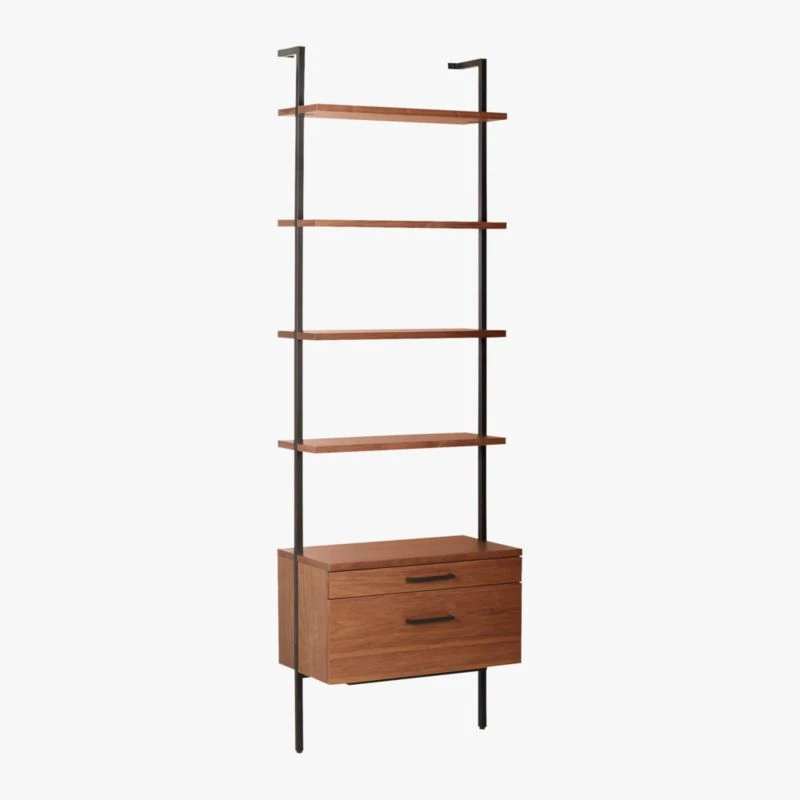Helix 96" Walnut Bookcase With 2 Drawers - Image 5