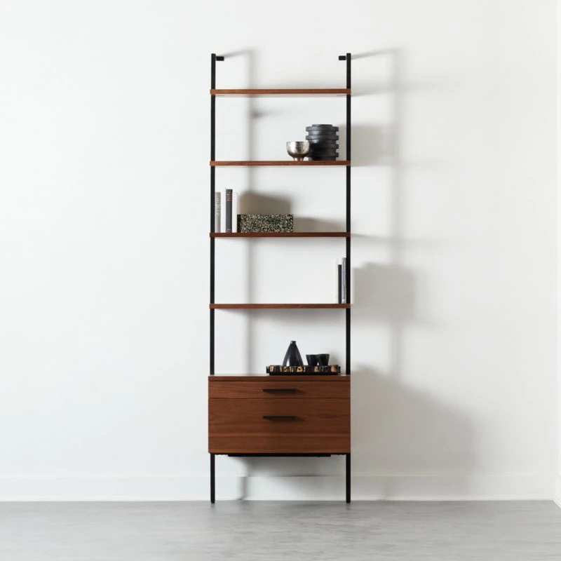 Helix 96" Walnut Bookcase With 2 Drawers - Image 2