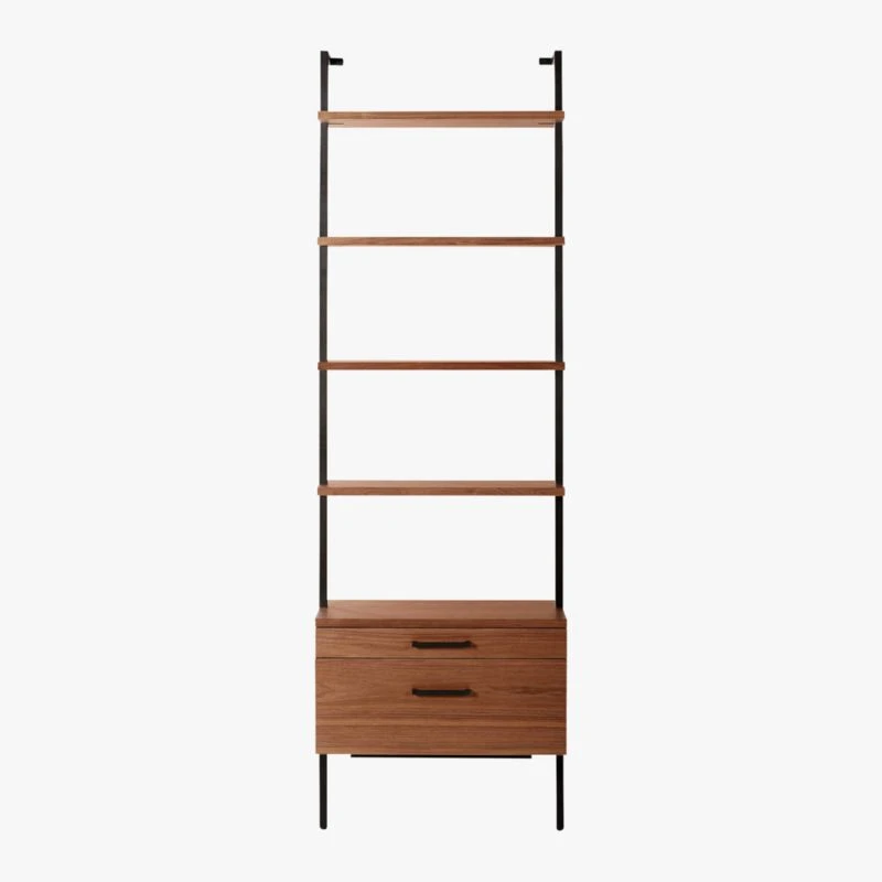 Helix 96" Walnut Bookcase With 2 Drawers - Image 4