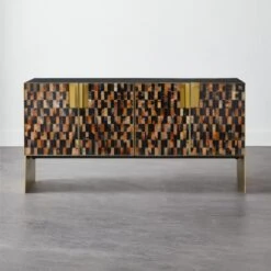 Tiled Horn And Acacia Wood Credenza
