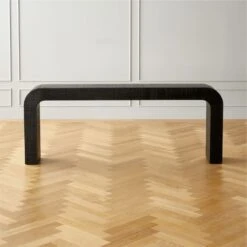 Horseshoe Black Lacquered Linen Console Table 80''
