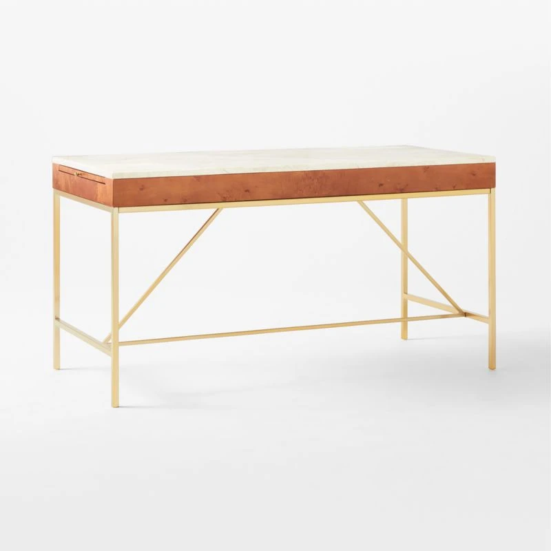 Irwin Burl Wood Desk With Travertine Top Model 8804 - Image 7