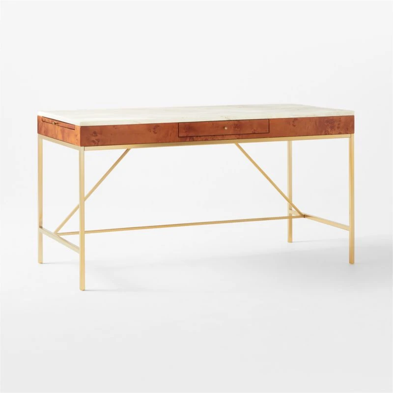 Irwin Burl Wood Desk With Travertine Top Model 8804 - Image 4