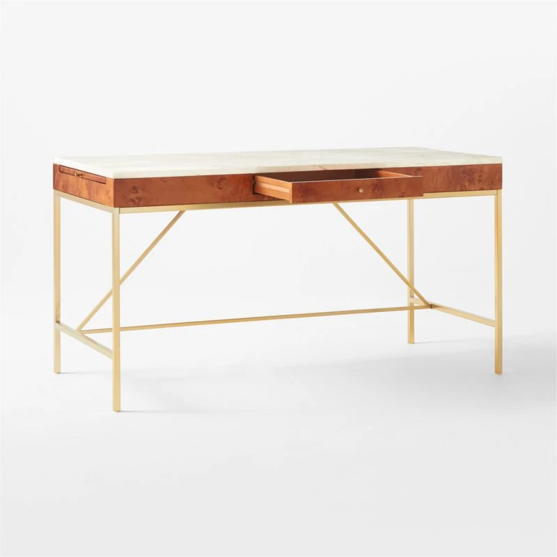 Irwin Burl Wood Desk With Travertine Top Model 8804 - Image 5