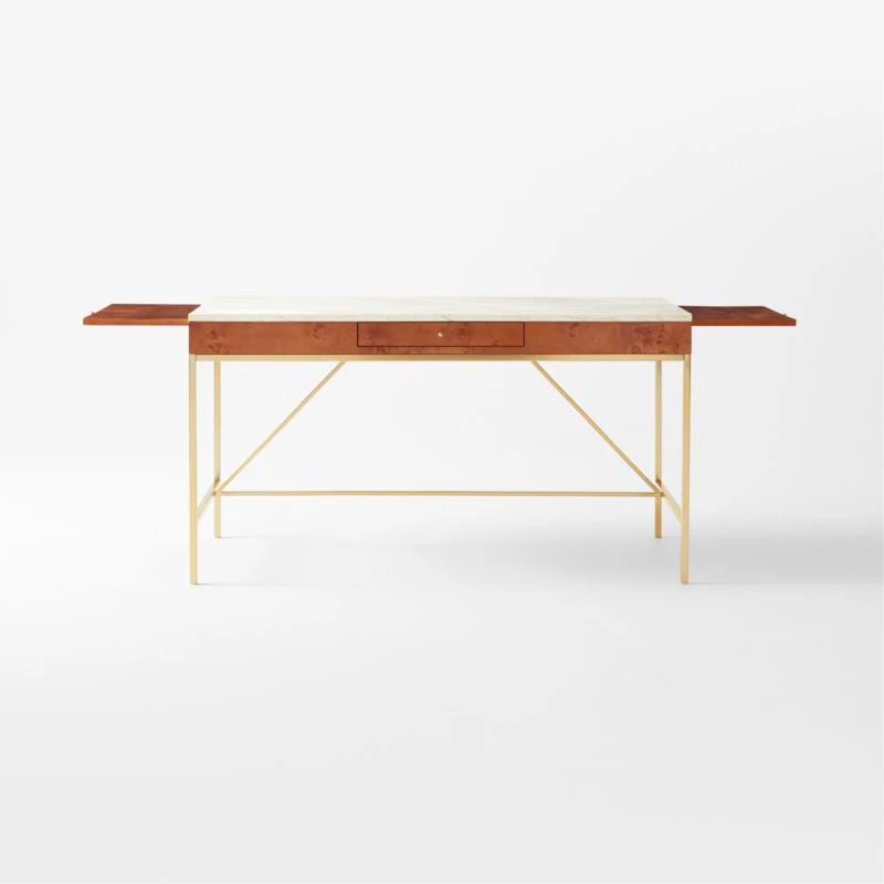 Irwin Burl Wood Desk With Travertine Top Model 8804 - Image 3