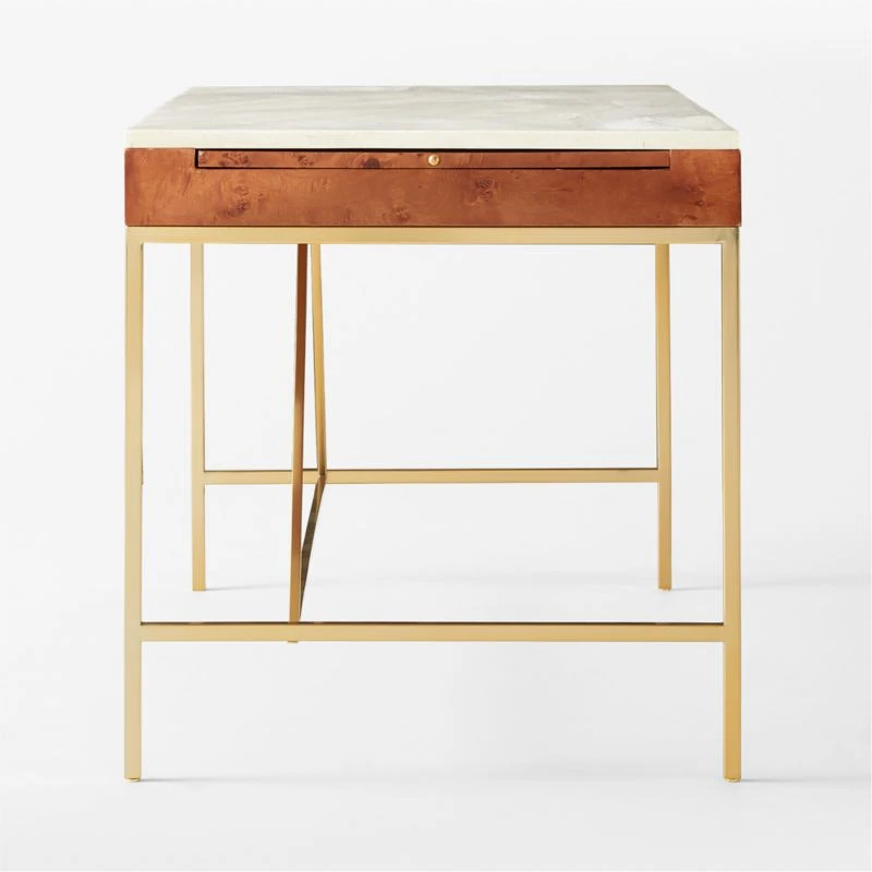 Irwin Burl Wood Desk With Travertine Top Model 8804 - Image 6