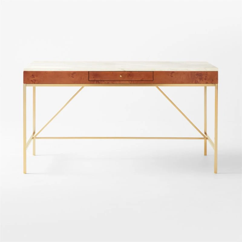 Irwin Burl Wood Desk With Travertine Top Model 8804 - Image 2