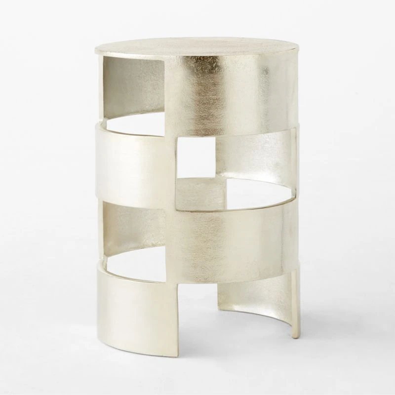 Jalousie Round Silver Cast Aluminum Side Table - Image 6