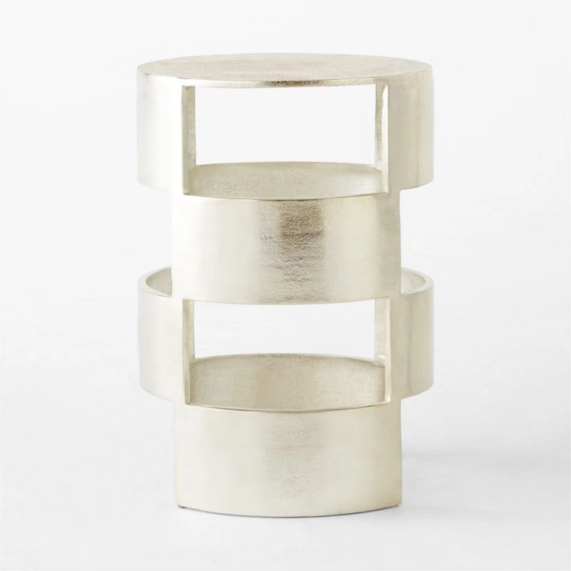 Jalousie Round Silver Cast Aluminum Side Table - Image 7