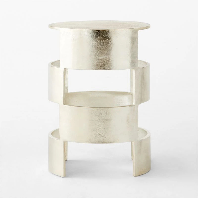 Jalousie Round Silver Cast Aluminum Side Table - Image 5