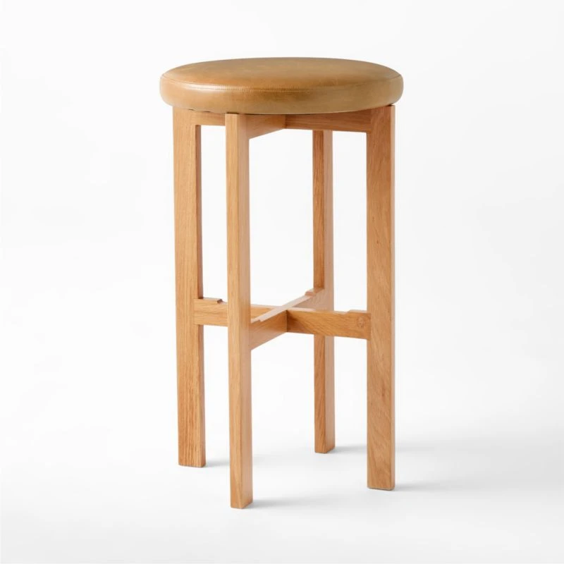 La Piedra Backless Brown Leather Bar Stool Set Of 2 - Image 4