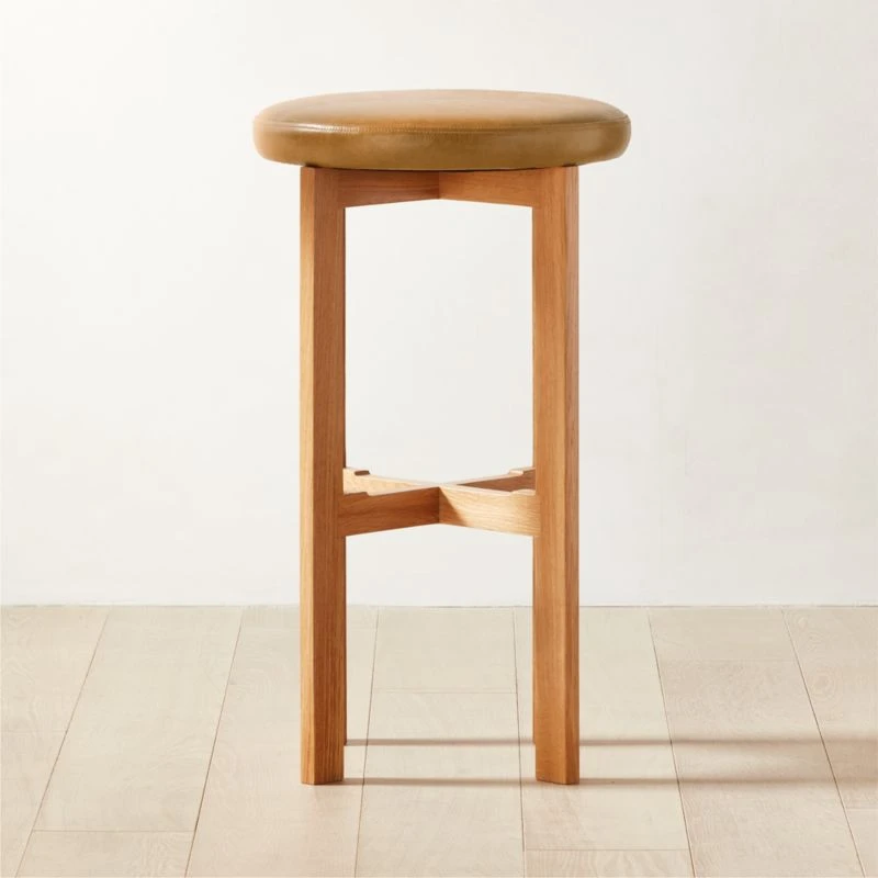 La Piedra Backless Brown Leather Bar Stool Set Of 2