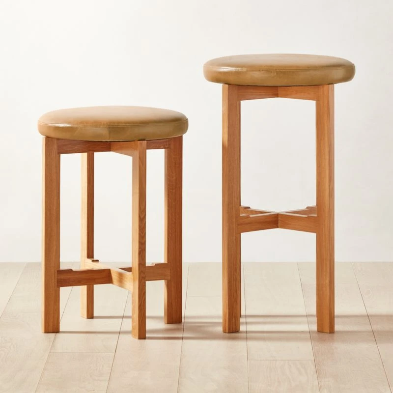 La Piedra Backless Brown Leather Bar Stool Set Of 2 - Image 2