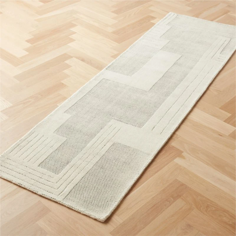 Larso Hand-Tufted Wool-Blend White Runner Rug 2.5'x8' - Image 2