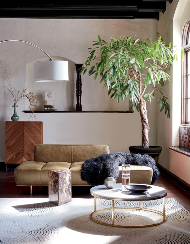 Lawndale Saddle Brown Leather Daybed With Brass Base - Image 4