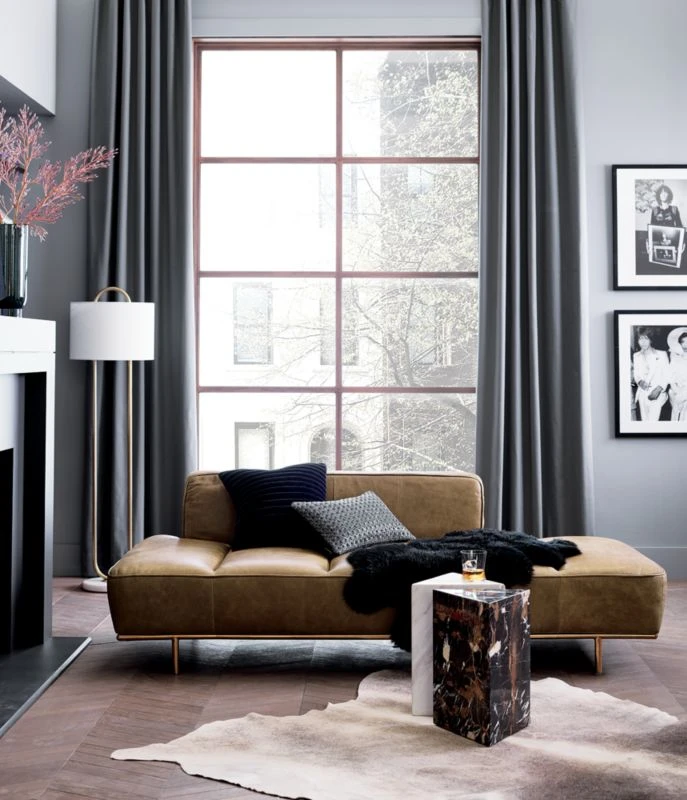 Lawndale Saddle Brown Leather Daybed With Brass Base - Image 3