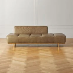 Lawndale Saddle Brown Leather Daybed With Brass Base