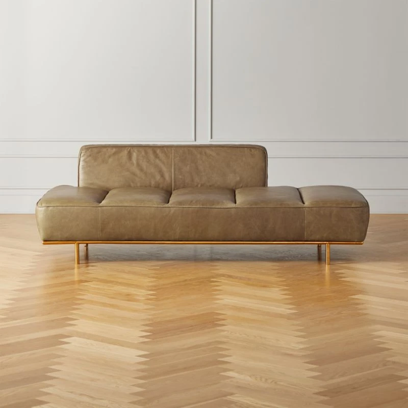 Lawndale Saddle Brown Leather Daybed With Brass Base