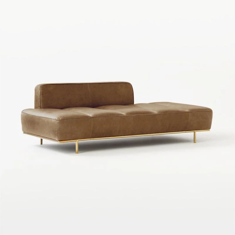 Lawndale Saddle Brown Leather Daybed With Brass Base - Image 6