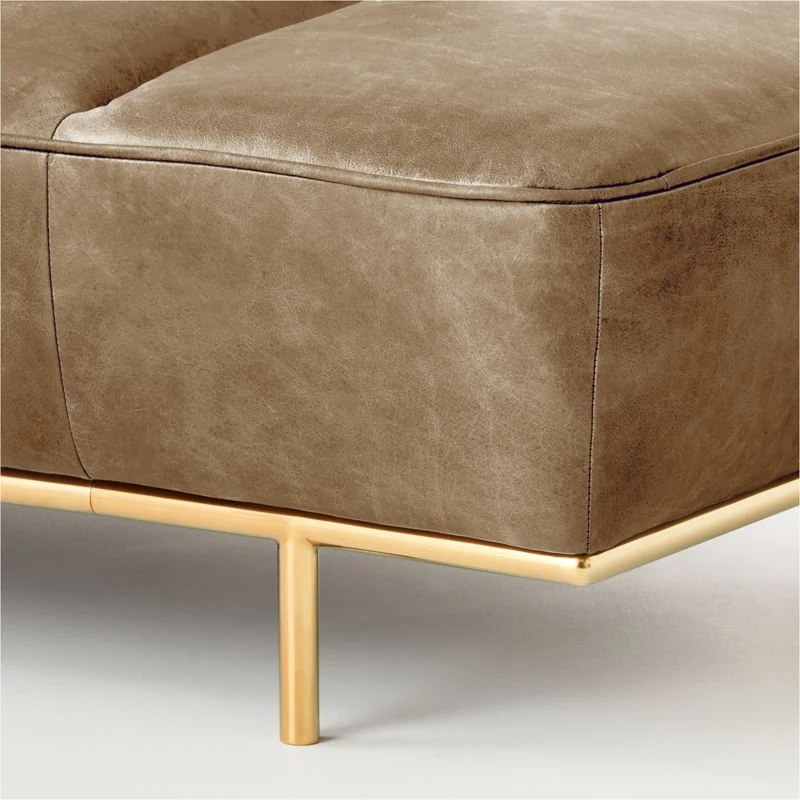 Lawndale Saddle Brown Leather Daybed With Brass Base - Image 9