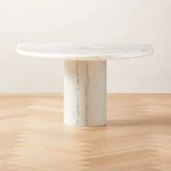 Liguria Rounded White Marble Side Table With White Marble Base