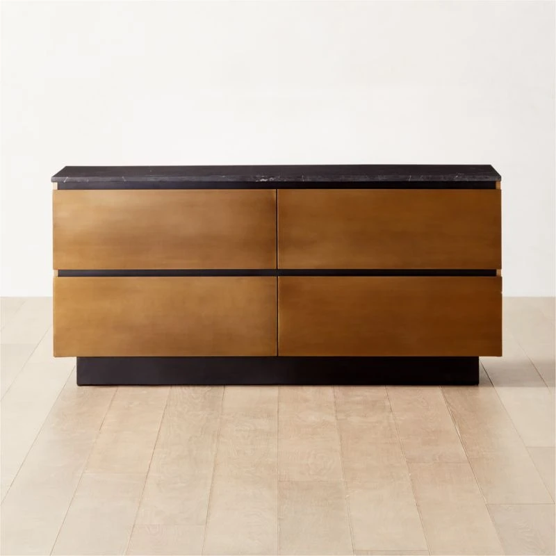 Logan 4-Drawer Black Marble-Top Dresser