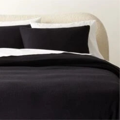 Maisa Organic Cotton Slub Black Duvet Cover And Pillow Shams
