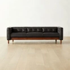 Marconi 3-Seater Tufted Black Leather Sofa