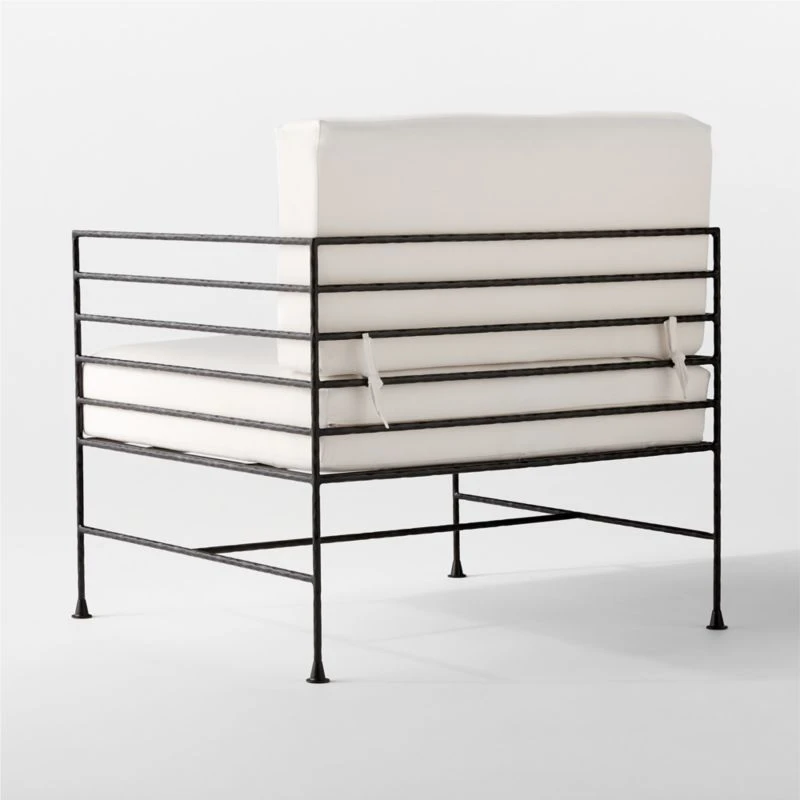 Marteau Black Iron Outdoor Lounge Chair With White Sunbrella® Cushions - Image 7