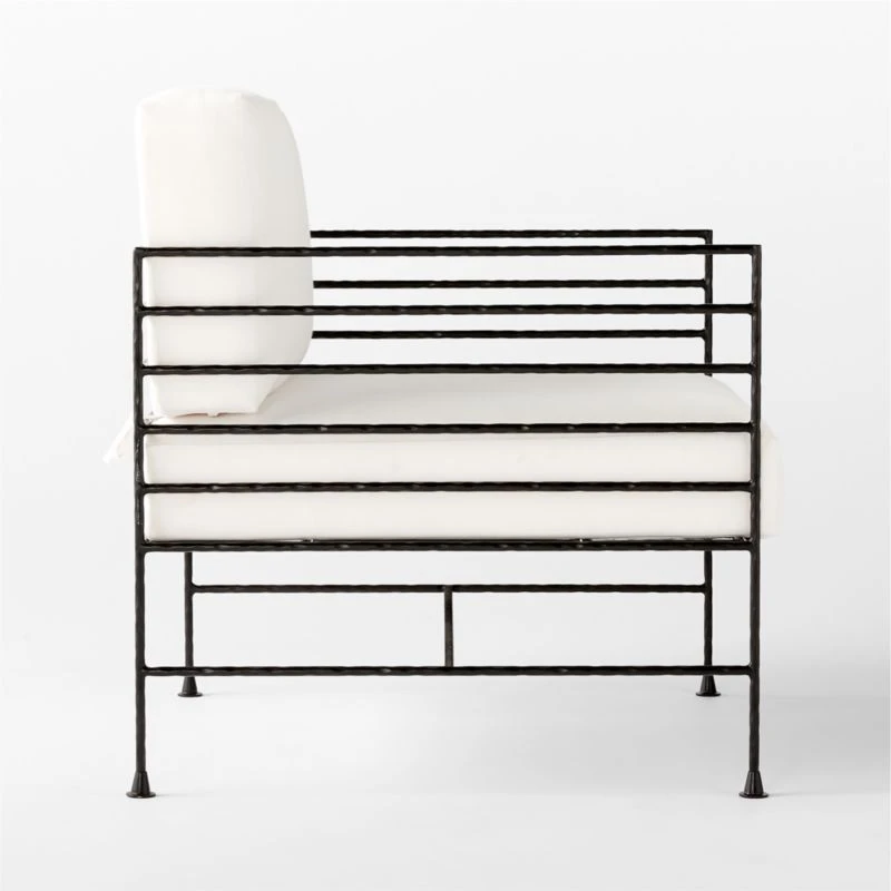 Marteau Black Iron Outdoor Lounge Chair With White Sunbrella® Cushions - Image 6