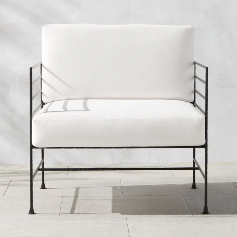 Marteau Black Iron Outdoor Lounge Chair With White Sunbrella® Cushions
