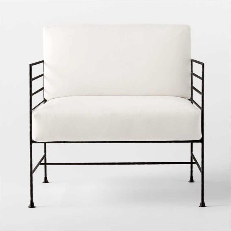 Marteau Black Iron Outdoor Lounge Chair With White Sunbrella® Cushions - Image 4