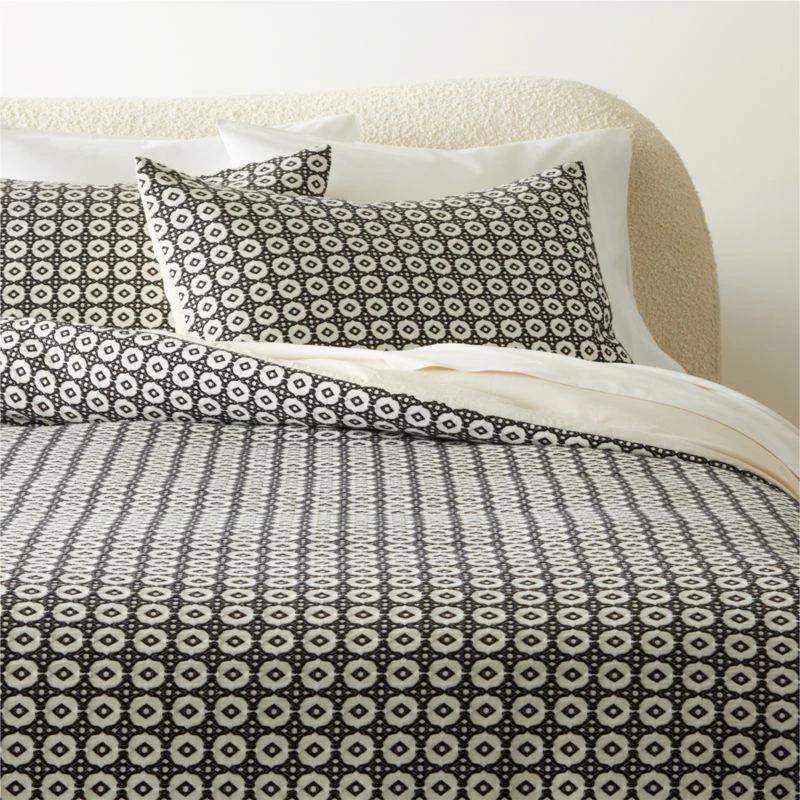 Melina Organic Cotton Black And Warm White Duvet Cover And Shams