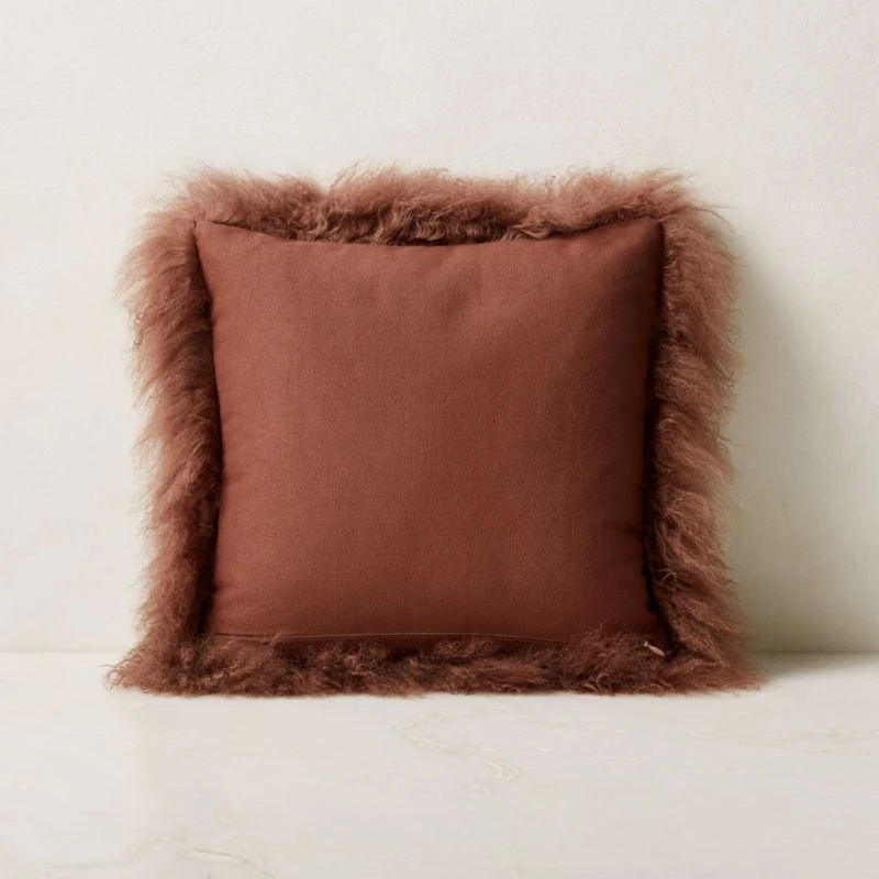 Mongolian Brown Sheepskin Fur Throw Pillow With Down-Alternative Insert 16'' - Image 2