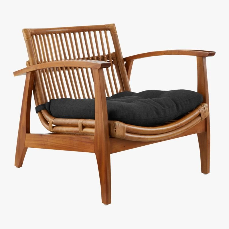 Noelie Rattan Lounge Chair With Black Cushion - Image 6
