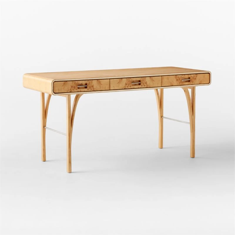 Noemie 3-Drawer Burl Wood Office Desk - Image 3