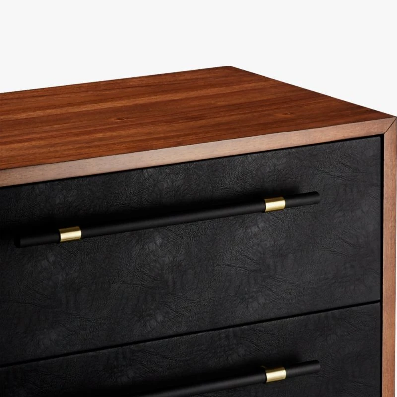 Oberlin Tall 4-Drawer Black Leather And Wood Dresser - Image 8