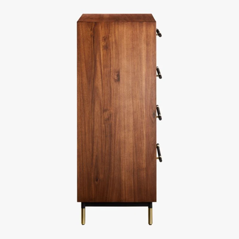 Oberlin Tall 4-Drawer Black Leather And Wood Dresser - Image 6