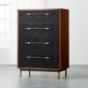 Oberlin Tall 4-Drawer Black Leather And Wood Dresser