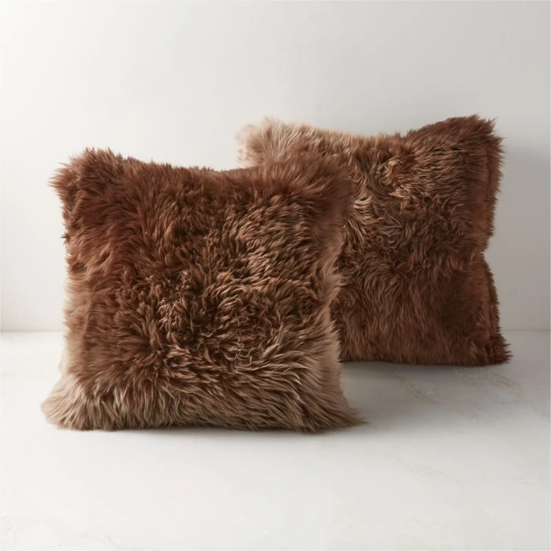 Brown Ombre Sheepskin Fur Throw Pillow With Down-Alternative Insert 20" - Image 4