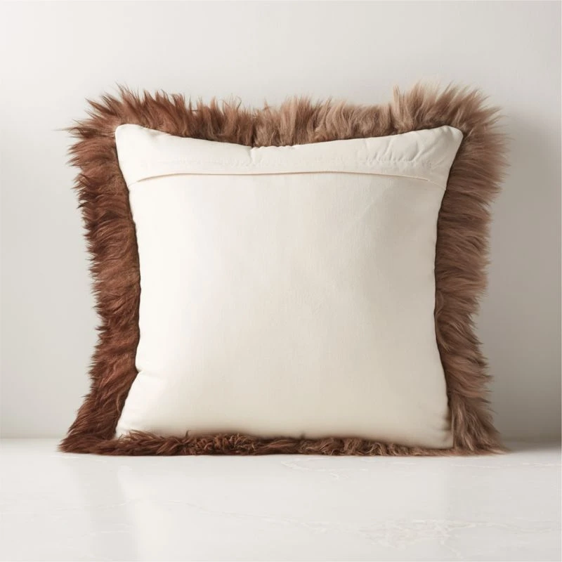 Brown Ombre Sheepskin Fur Throw Pillow With Down-Alternative Insert 20" - Image 2