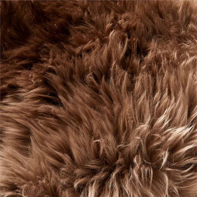 Brown Ombre Sheepskin Fur Throw Pillow With Down-Alternative Insert 20" - Image 3