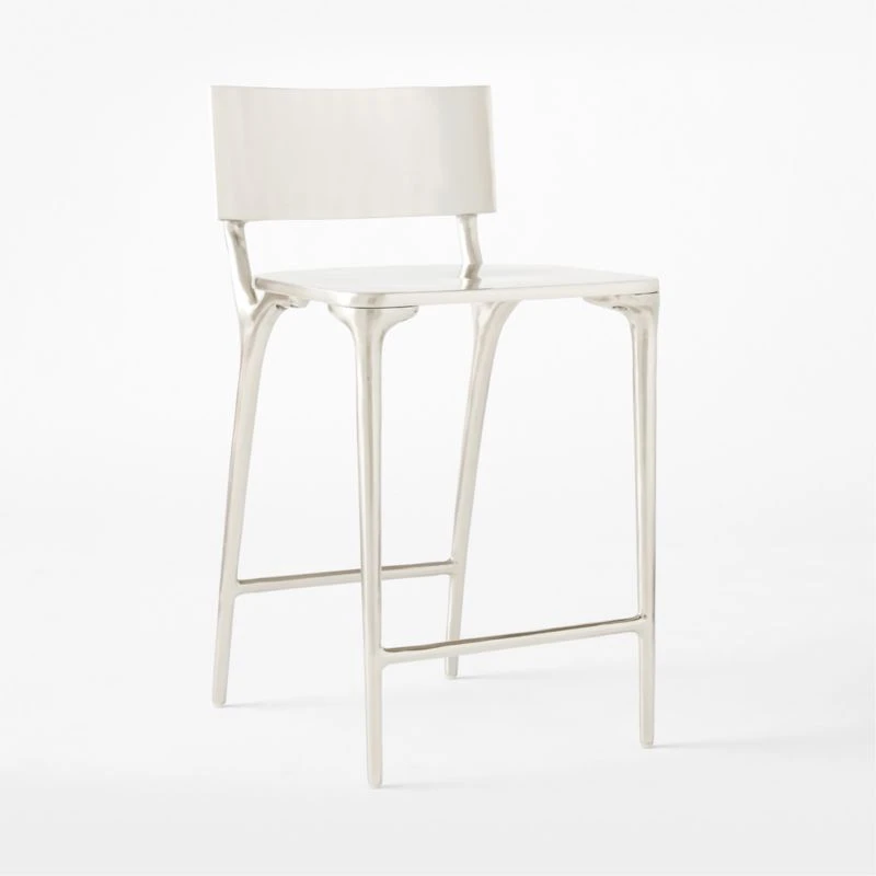 Oro Polished Silver Counter Stool Set Of 2 - Image 4