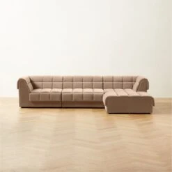 Pezzo 4-Piece L-Shaped Toffee Brown Velvet Sectional Sofa With Left Arm