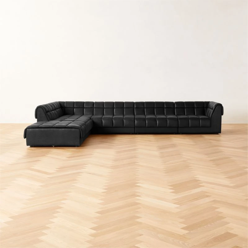 Pezzo 6-Piece L-Shaped Black Leather Sectional Sofa With Right Arm