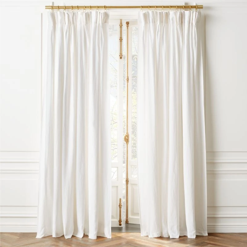 Pleated White Linen Window Curtain Panel 48"x120"